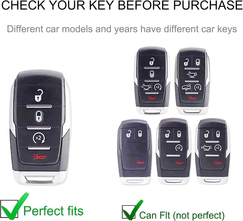 CACARLIKE for Dodge Key Fob Cover with Leather Lanyard, Fob Case Compatible with 2019-2023 Dodge RAM 1500 2500 3500 4500 5500 4 Button Smart Key Protector Holder - Image 2